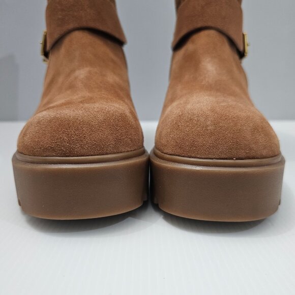 Michael Michael Kors Perry Moto Boot Womens 10 Brown Suede Combat Lug Sole - Picture 6 of 15